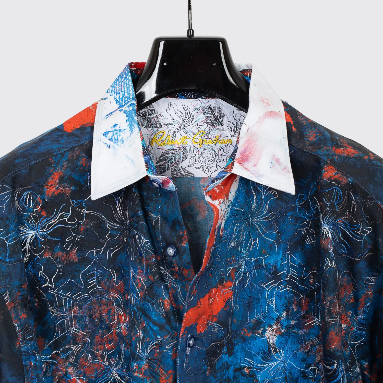 Robert Graham Shirt 3XL Men Classic Fit Red Blue White Paint Print Embroidered