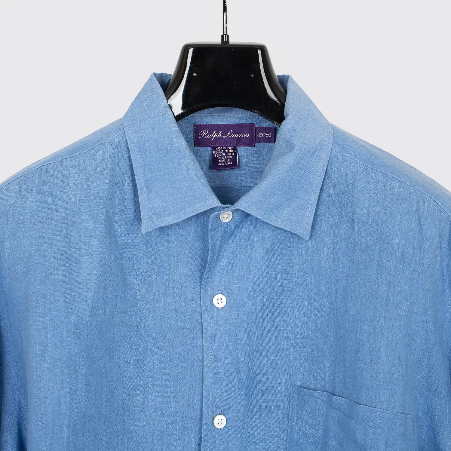 Ralph Lauren Purple Label Shirt Size XL Men Sky Blue Linen Straight Hem