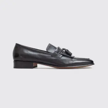 Salvatore Ferragamo Shoes Size 12 Black Calf Leather Mango Kilt Tassel Loafers