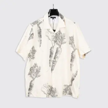 Ted Baker Shirt Size 5 (XL) Men Cream Dark Gray Carrot Print Linen MMA Lenon