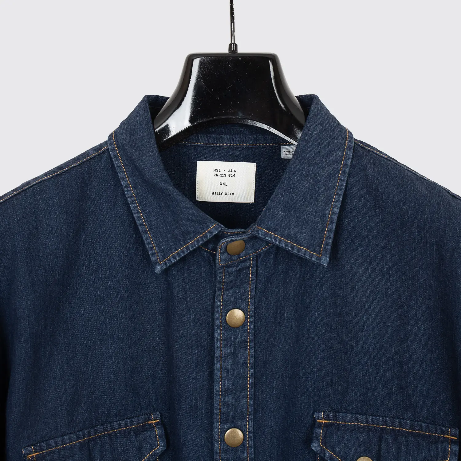 Billy Reid Shoals Denim Shirt XXL Men Indigo Blue Cotton Snap with Pockets