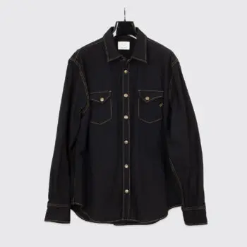 Billy Reid Shirt XXL Men Solid Black Cotton Denim Shoals Snap with Pockets