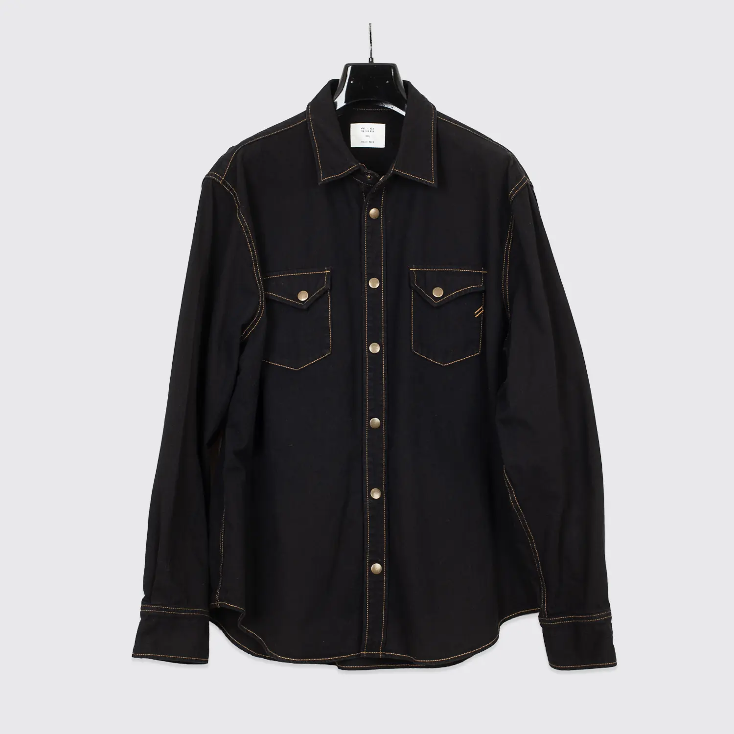 Billy Reid Shirt XXL Men Solid Black Cotton Denim Shoals Snap with Pockets