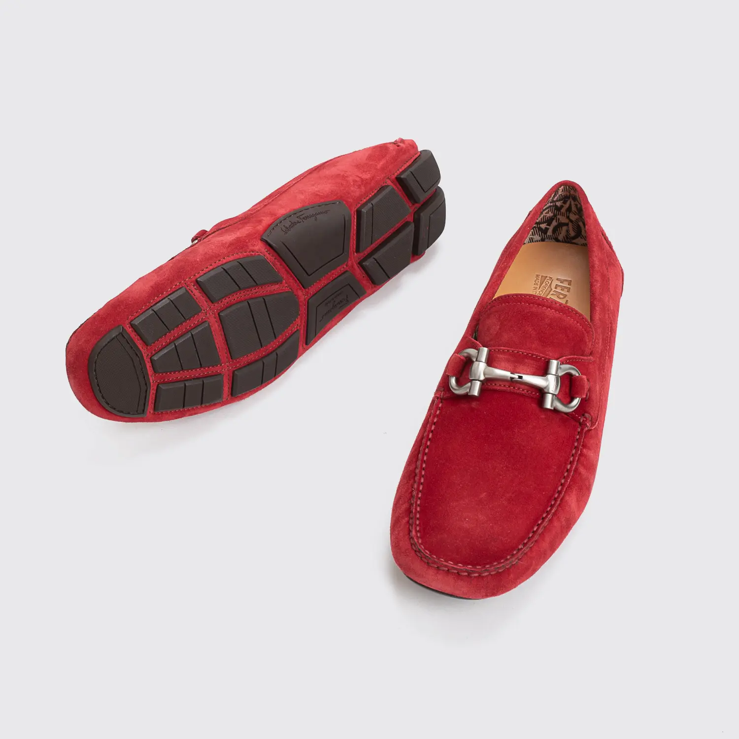 Salvatore Ferragamo Shoes Size 12 Parigi Eco Gancini Driving Moc Red Suede