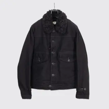 RRL Kenton Deck Jacket Size M Black Cotton Faux Shearling Collar Bomber