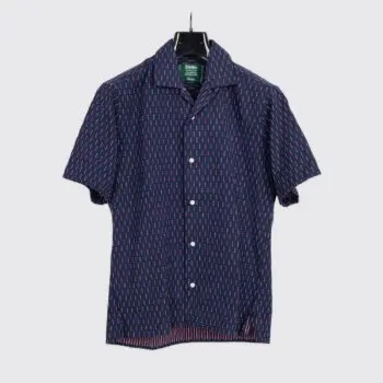 Gitman Vintage Camp Shirt Size 14.5 Navy Blue Check Short Sleeve