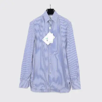 Umit Benan Dress Shirt Size M (EU48) Blue Stripe Cotton Poplin Made in Italy