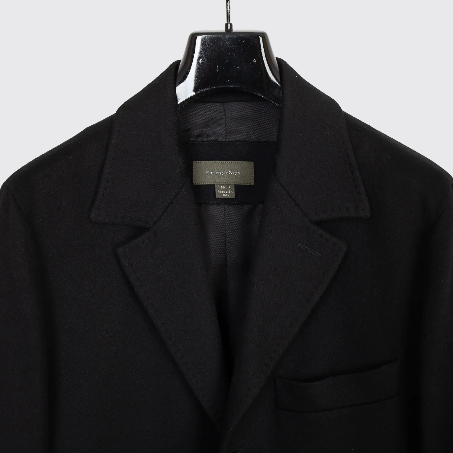 Ermenegildo Zegna Car Coat Size EU50 Men Solid Black Cashmere Made in Italy