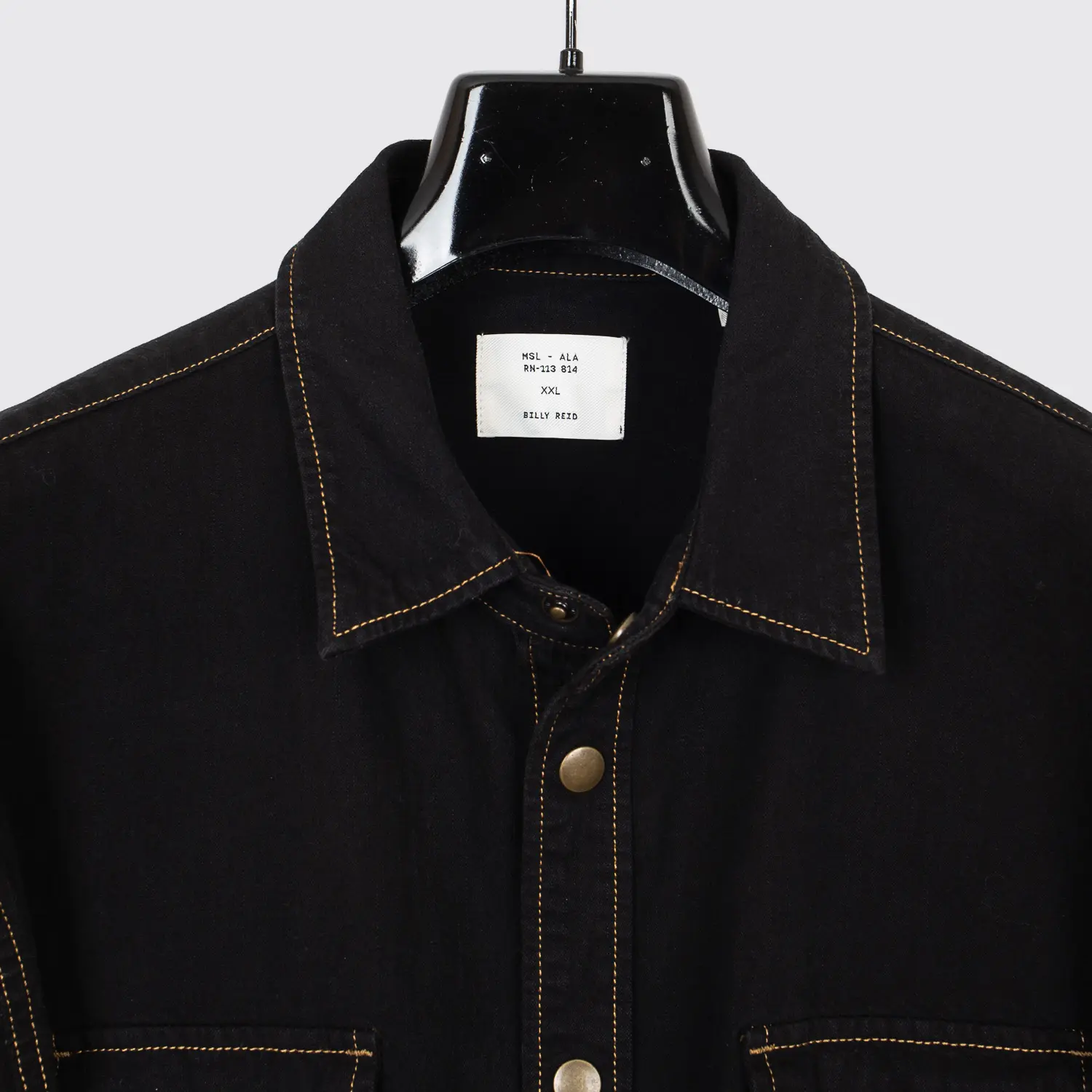 Billy Reid Shirt XXL Men Solid Black Cotton Denim Shoals Snap with Pockets