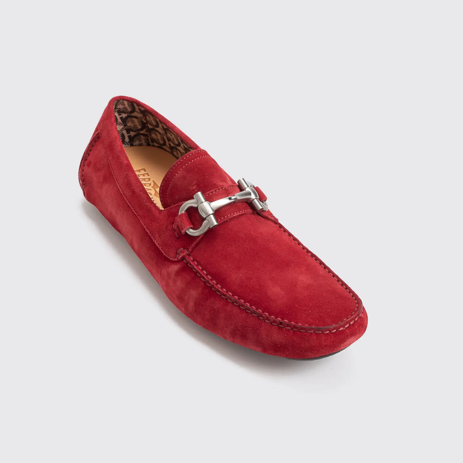 Salvatore Ferragamo Shoes Size 12 Parigi Eco Gancini Driving Moc Red Suede