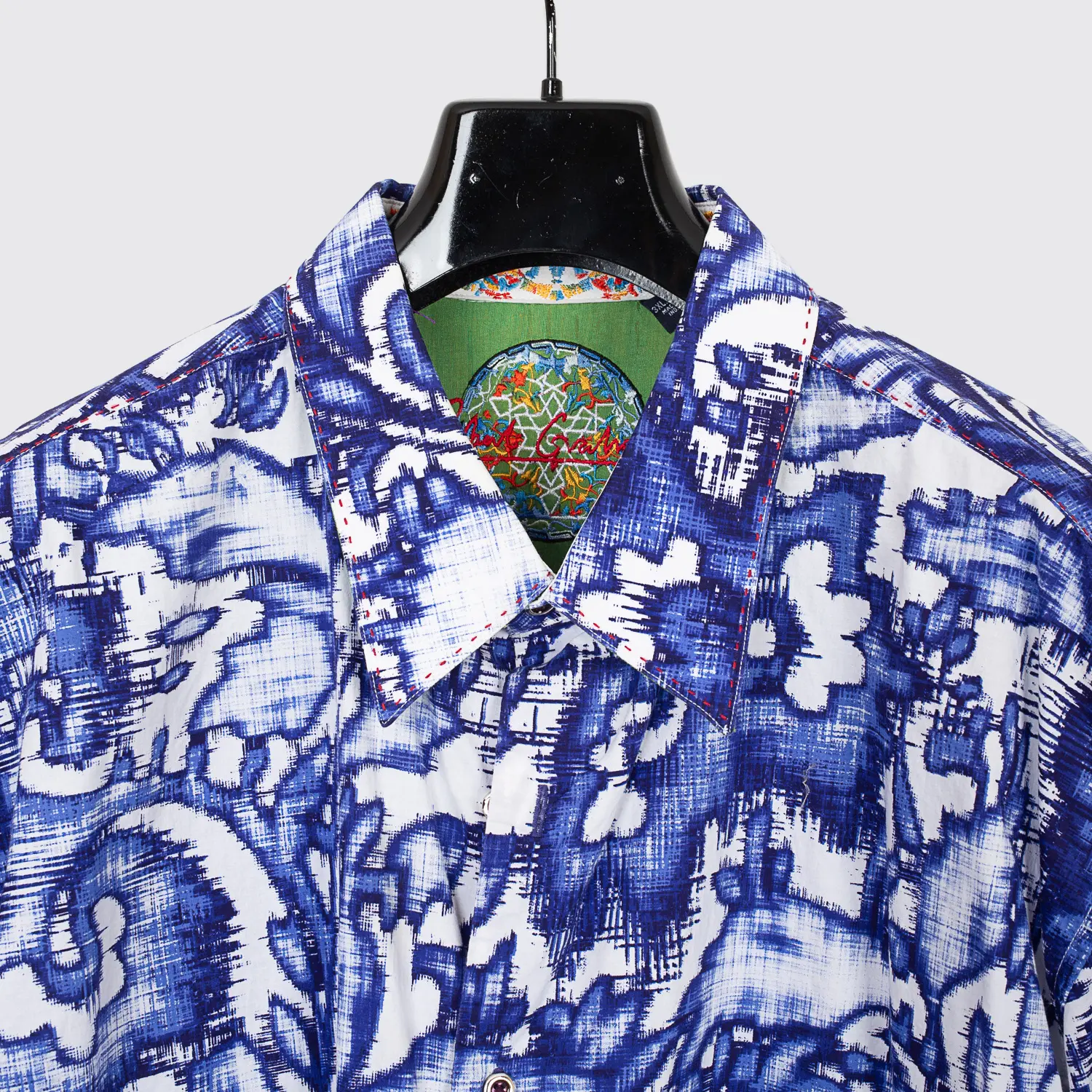 Robert Graham Shirt Size 3XL Indigo Blue White Floral Print with Red Pick Stitch
