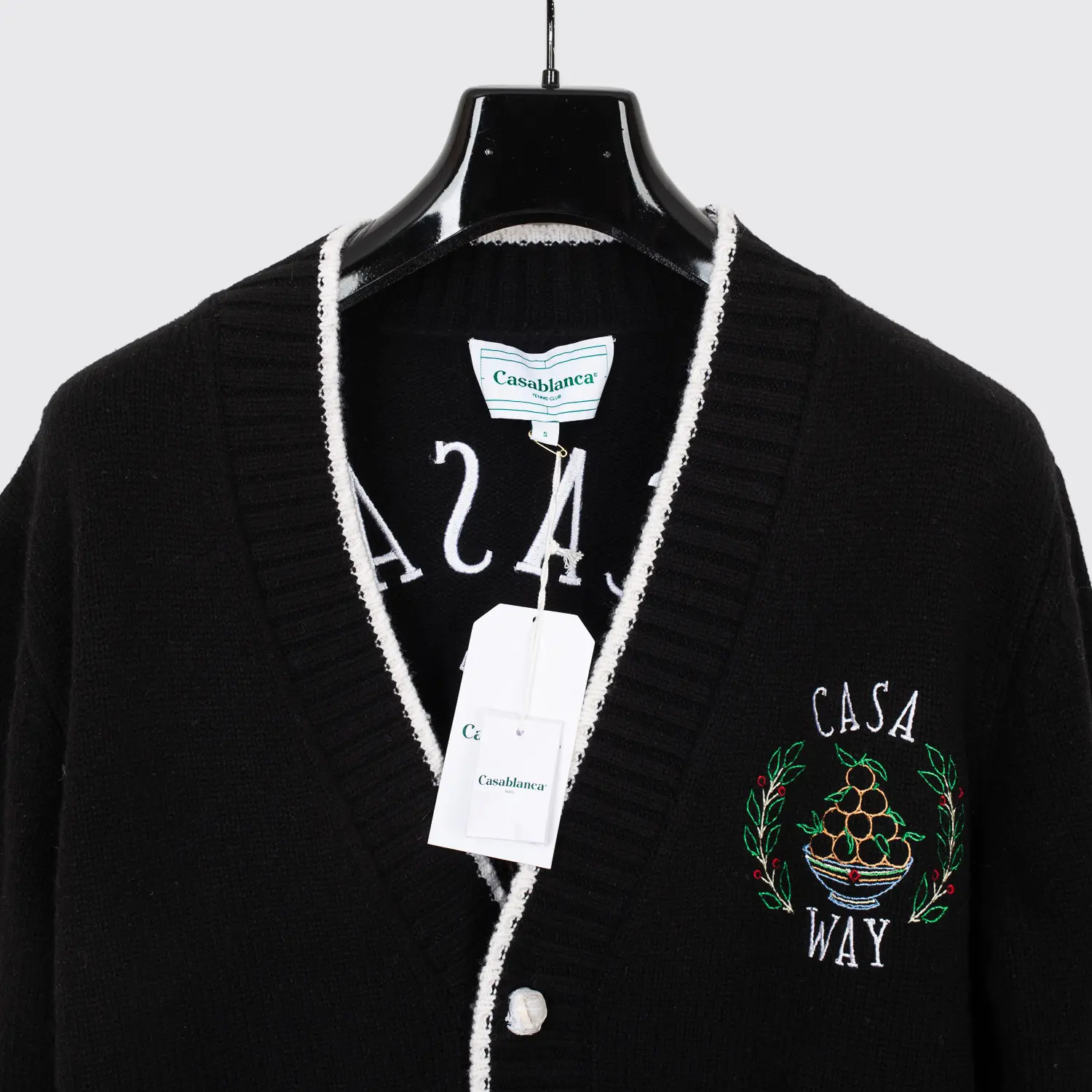 Casablanca Sweater Size S Embroidered Casa Way Cardigan Black Merino Cashmere