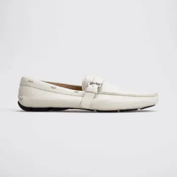 Prada Shoes Size UK12 Men Solid White Pebbled Leather Buckle Driving Moc Loafer