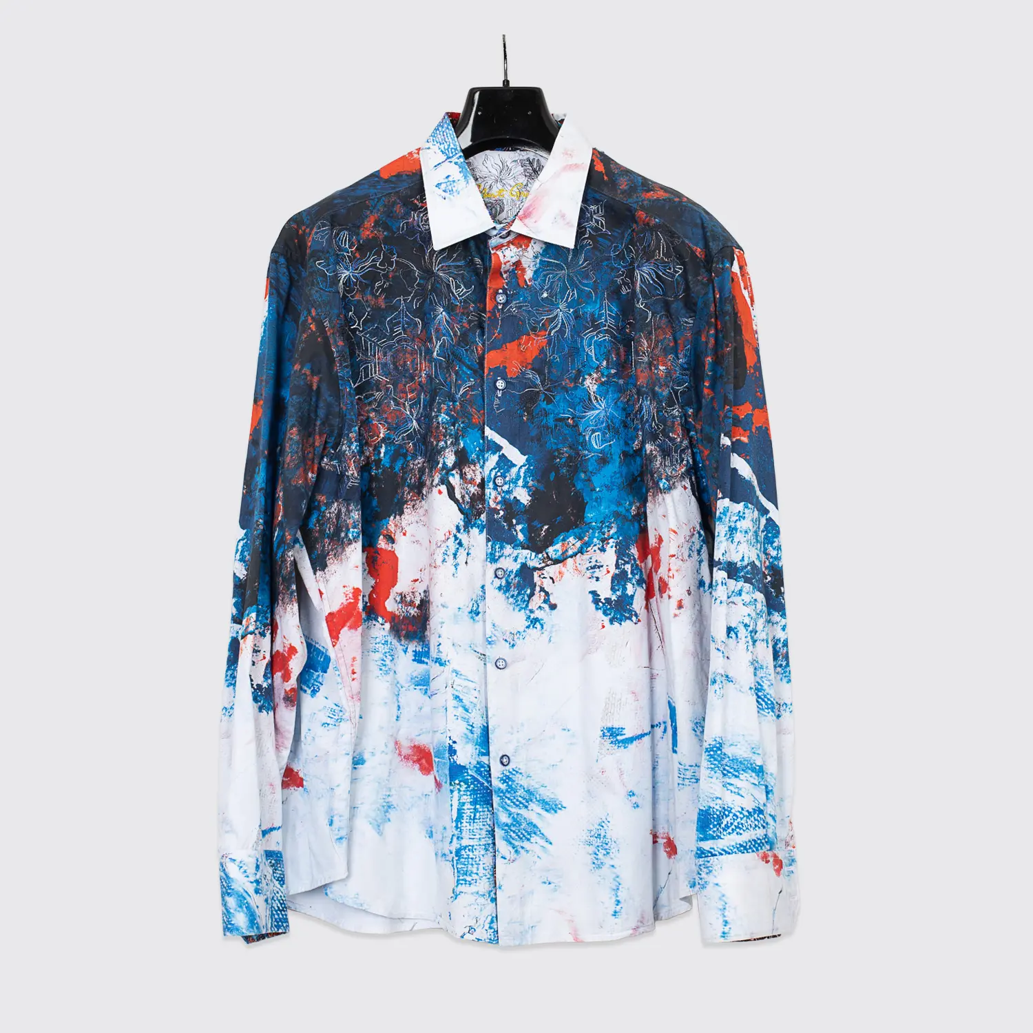 Robert Graham Shirt 3XL Men Classic Fit Red Blue White Paint Print Embroidered