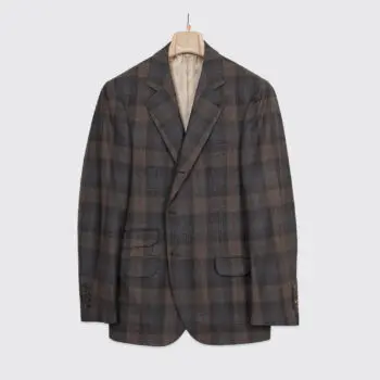 Brunello Cucinelli Jacket Size EU50 Dark Brown Tartan Plaid Wool Blend Flannel