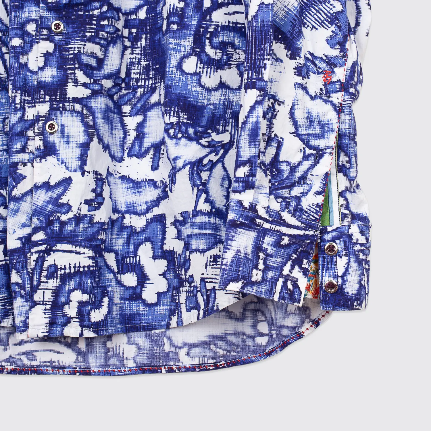 Robert Graham Shirt Size 3XL Indigo Blue White Floral Print with Red Pick Stitch