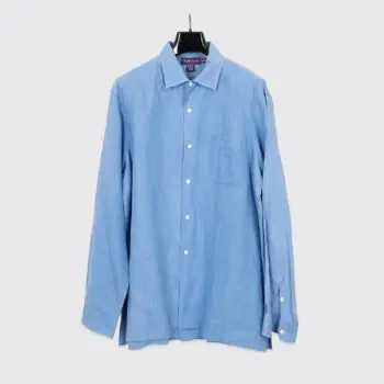 Ralph Lauren Purple Label Shirt Size XL Men Sky Blue Linen Straight Hem