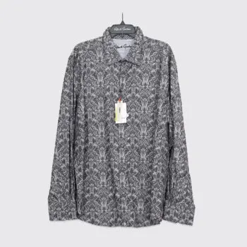 Robert Graham Highland Shirt Size 3XL Men Tonal Gray Damask Print Cotton Stretch