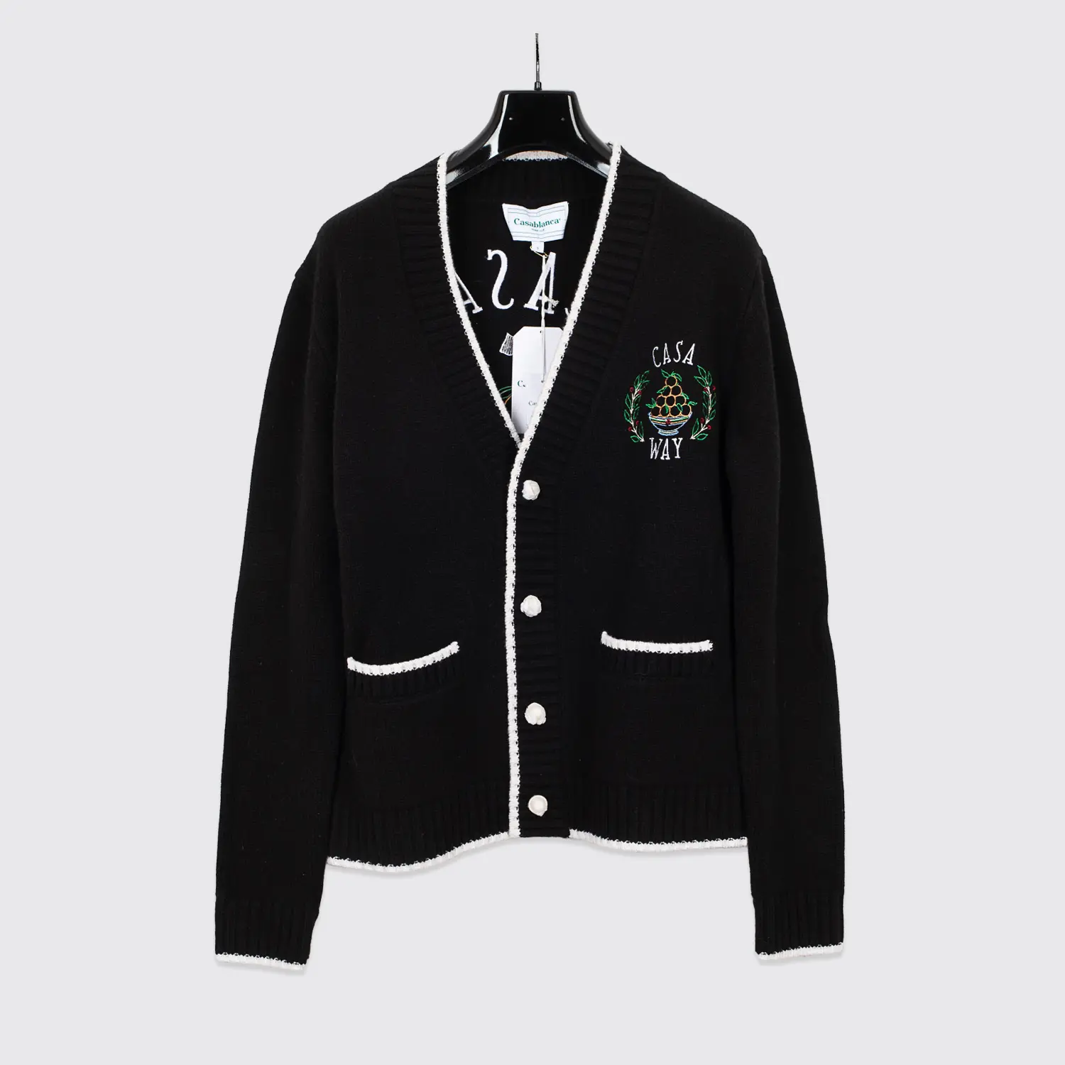 Casablanca Sweater Size S Embroidered Casa Way Cardigan Black Merino Cashmere