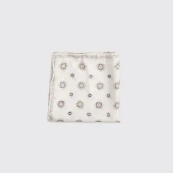 Brunello Cucinelli Pocket Square Ivory White Silk Print Made in Italy