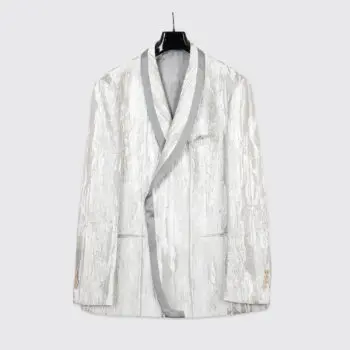 TALLIA x Lansky Bros Memphis Jacket Size 52L Silver White Textured Shawl Lapel