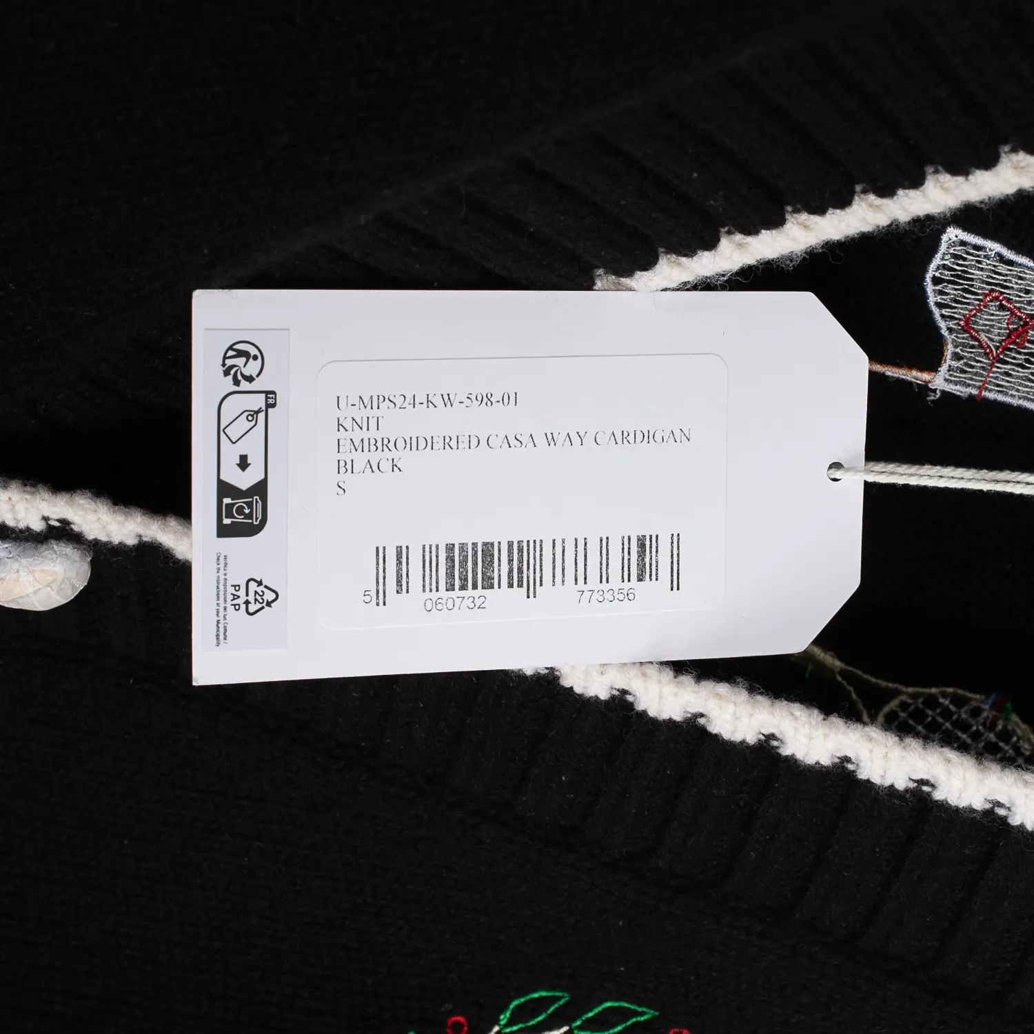 Casablanca Sweater Size S Embroidered Casa Way Cardigan Black Merino Cashmere