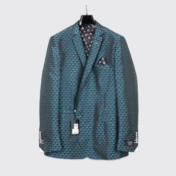 Maceoo Paris Socrates Jacket Size 52 L Teal Blue Skull Pattern 2-Button Blazer