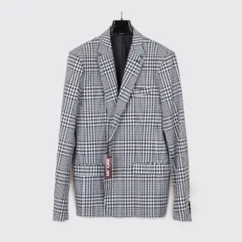 Mr. Turk Sport Coat Size 44L Navy Blue Brown Check Made in USA