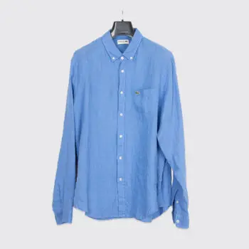 Lacoste Shirt Size XL (FR45) Blue Lightweight Linen Regular Fit Logo with Pocket