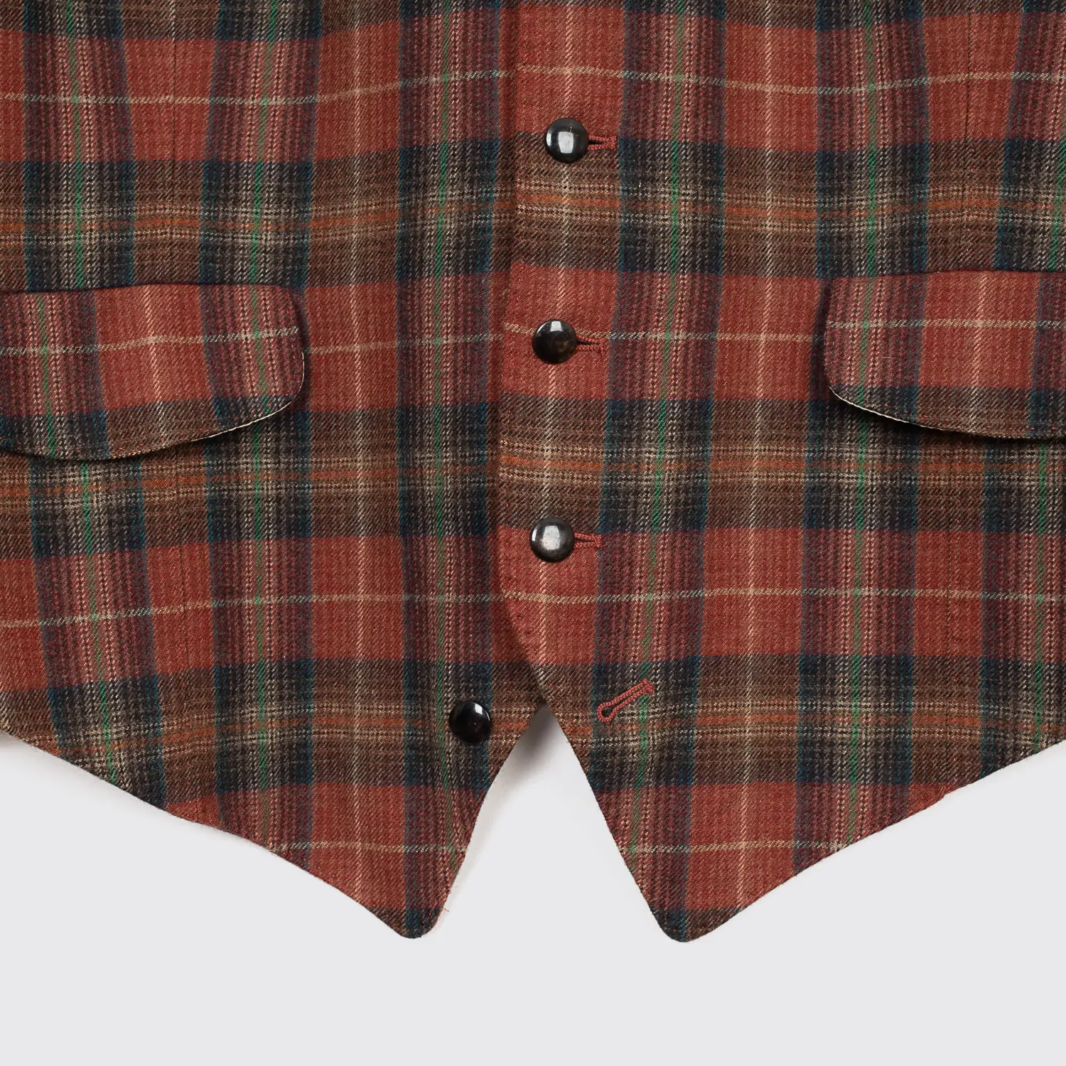 Paul Smith Waist Coat Vest Dark Orange Rust Green Plaid Wool Made in Belgium