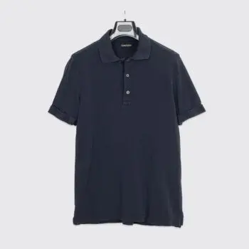 Tom Ford Polo Shirt EU52 Men Solid Navy Lyocell Cotton Blend Pique Lightweight
