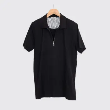 Canali Polo Shirt Size EU56 Men Solid Black Cotton Quarter Zip Made in Italy