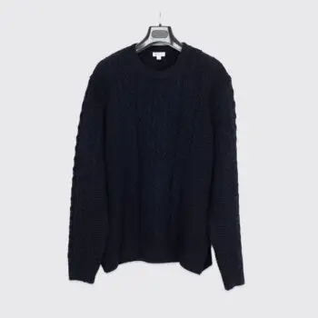 Sunspel Sweater 2XL Navy Merino Wool Heavyweight Cable Knit Made in England