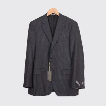 Canali Sport Coat Size EU56 Long Black Woven Houndstooth Silk Blend Made in Italy