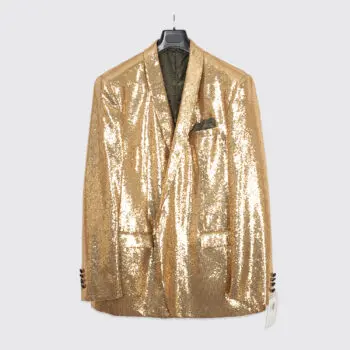 Lansky Bros Gold Sequin Blazer 52L Men Metallic One Button Party Jacket