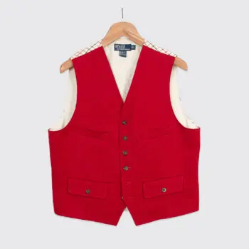 Polo Ralph Lauren Hunting Waist Coat Size L Men Red Cream Check Heavy Wool