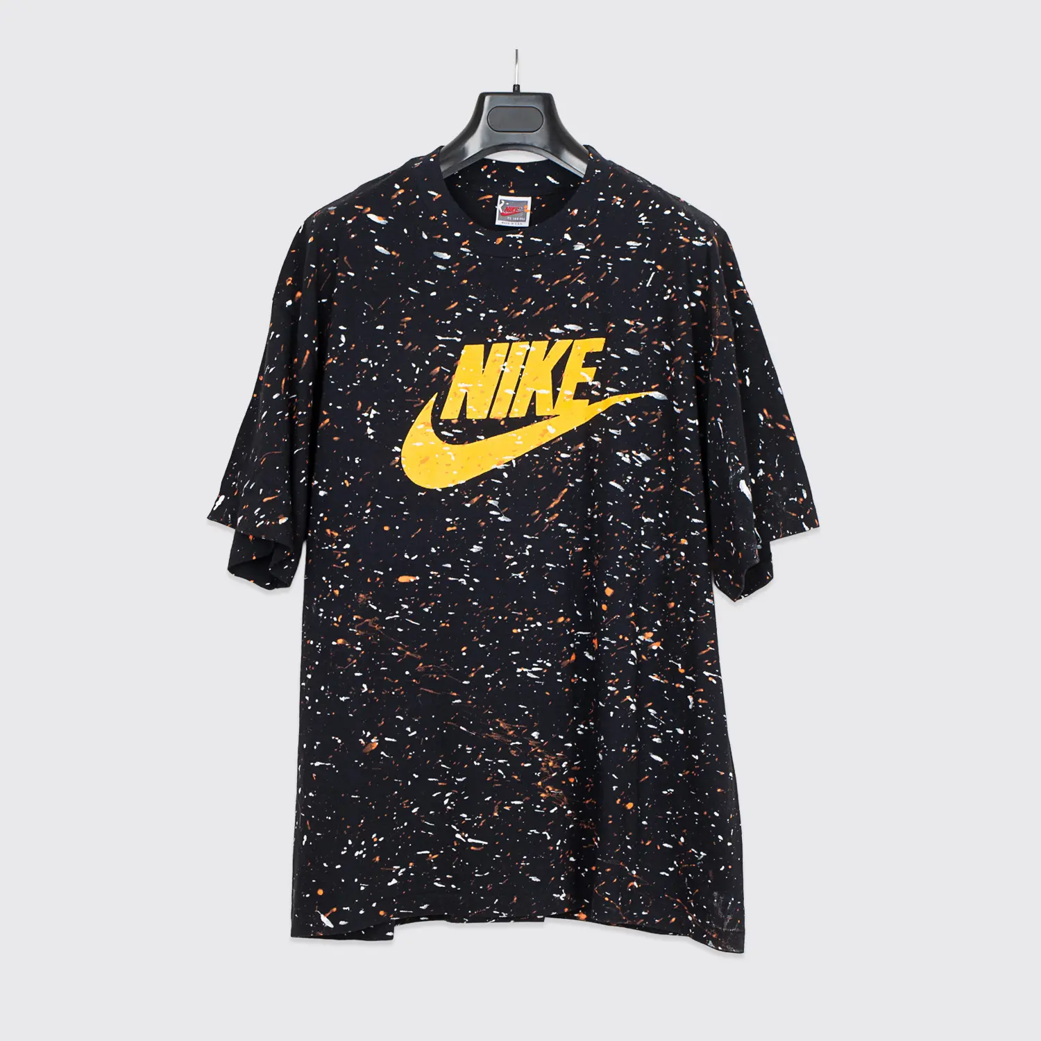 Nike Logo T-Shirt XL Men Black Splatter Print Cotton Vintage Made in U.S.A.