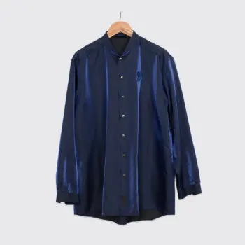 V2 VERSACE Shirt Size 46 Men Royal Blue Satin Fancy Buttons Band Collar
