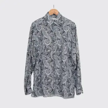 Ermenegildo Zegna Shirt Size XL Men Black White Paisley Print Lightweight Linen