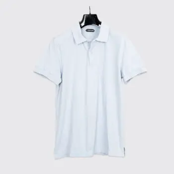 Tom Ford Polo Size EU52 Men Solid Light Blue Cotton Pique Button Up Tennis Shirt