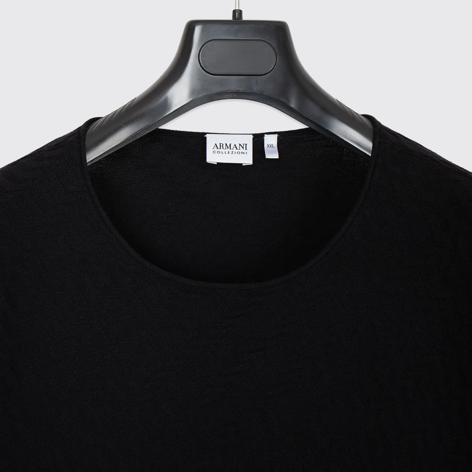 Armani Collezioni Sweater 2XL Men Solid Black Zigzag Silk Cotton Blend Knit