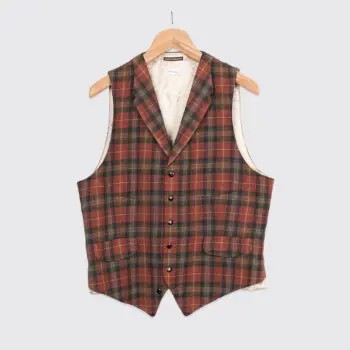 Paul Smith Waist Coat Vest Dark Orange Rust Green Plaid Wool Made in Belgium