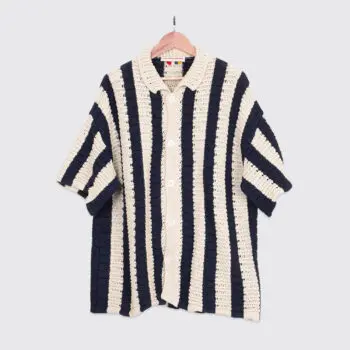 Orlebar Brown Shirt Size XL Cream Navy Striped Cotton Thomas Crochet Made in Italy