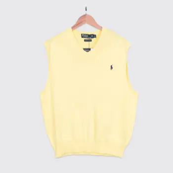 Polo Ralph Lauren Sweater Vest Size XL Men Yellow Italian Pima Cotton Knit Logo