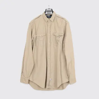 Polo Ralph Lauren Vtg Military Shirt XL Solid Beige Tan Cotton Made in U.S.A.