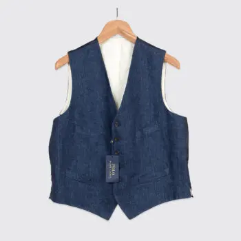 Polo Ralph Lauren Waist Coat Size 44R Men Indigo Blue Herringbone Woven Linen