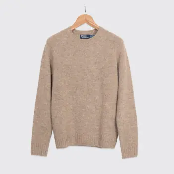 Polo Ralph Lauren Sweater Size S Men Beige Wool Alpaca Blend Suede Patches