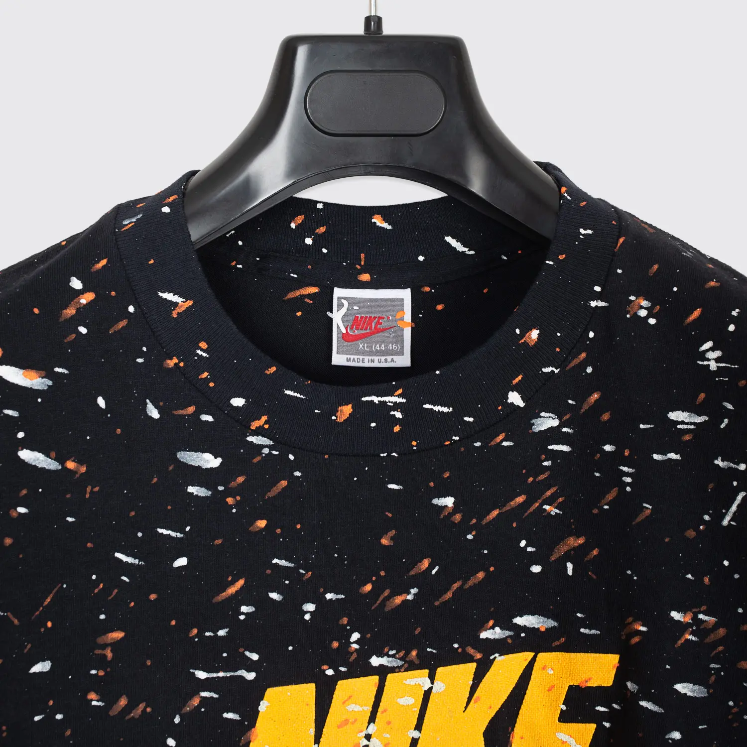 Nike Logo T-Shirt XL Men Black Splatter Print Cotton Vintage Made in U.S.A.