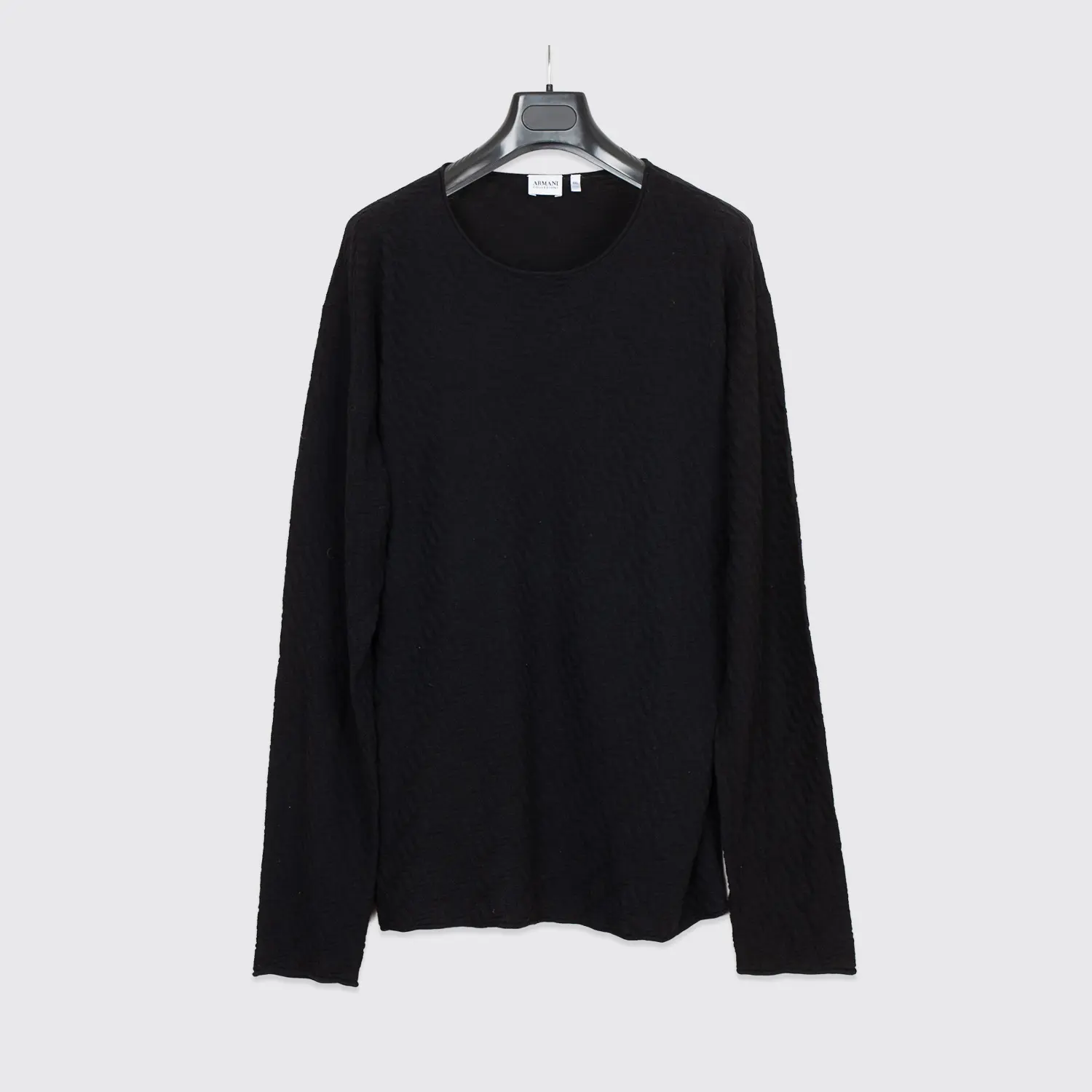 Armani Collezioni Sweater 2XL Men Solid Black Zigzag Silk Cotton Blend Knit