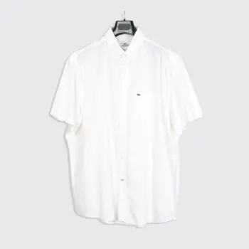 Lacoste Shirt Size 3XL Regular Fit Solid White Cotton Short Sleeve with Pocket
